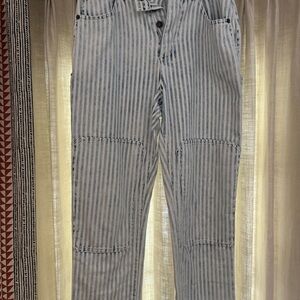 Faherty Blue and White Striped Straight Leg Jeans